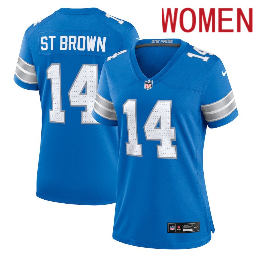 Women Detroit Lions #14 Amon-Ra St. Brown Nike Blue Team Game NFL Jersey->women nfl jersey->Women Jersey